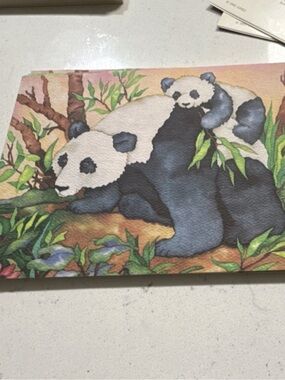 Panda Family Birthday Card - Black & White Illustration